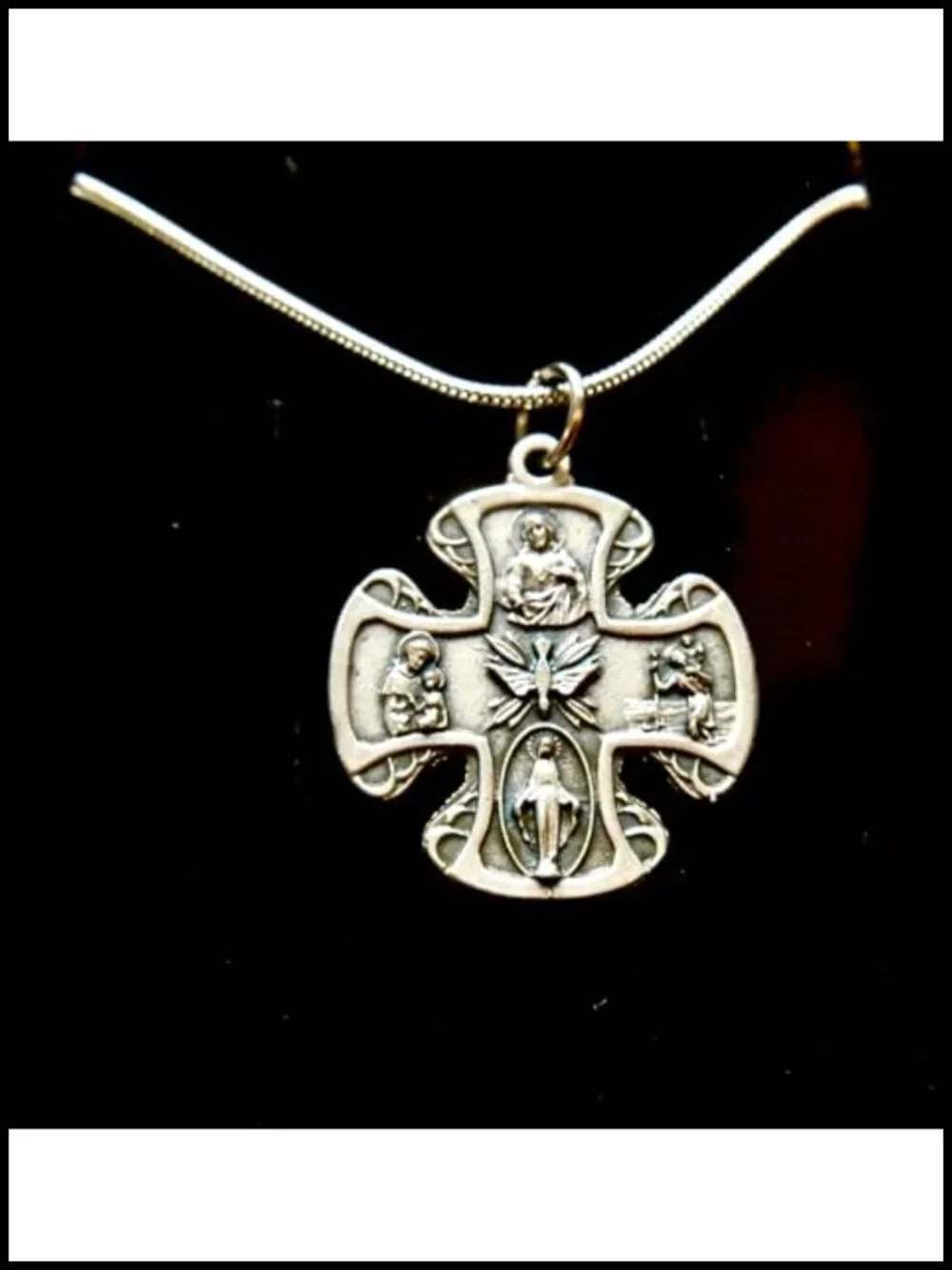 5 Way Crucifix Catholic Cross Pendant Necklace, Stainless Steel Chain 18